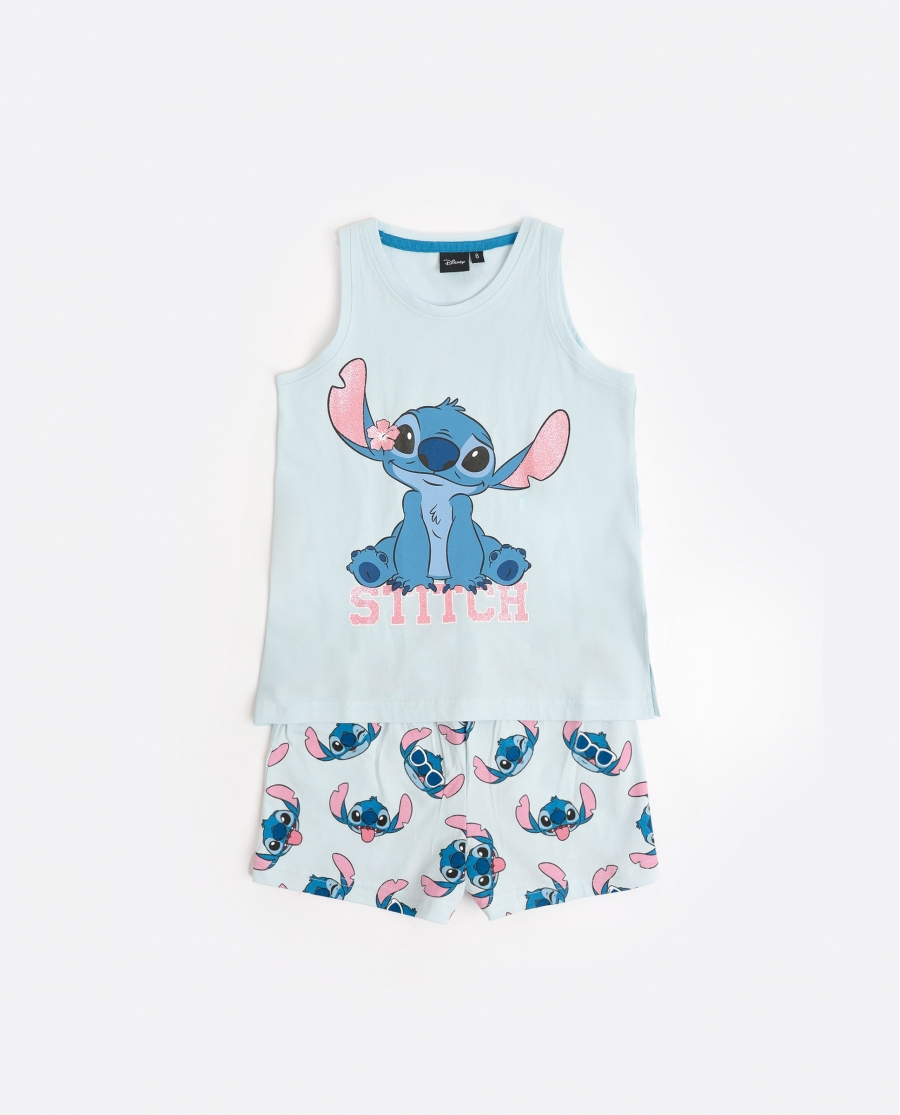 DISNEY Pijama Sin Mangas Stitches para Niña AZUL