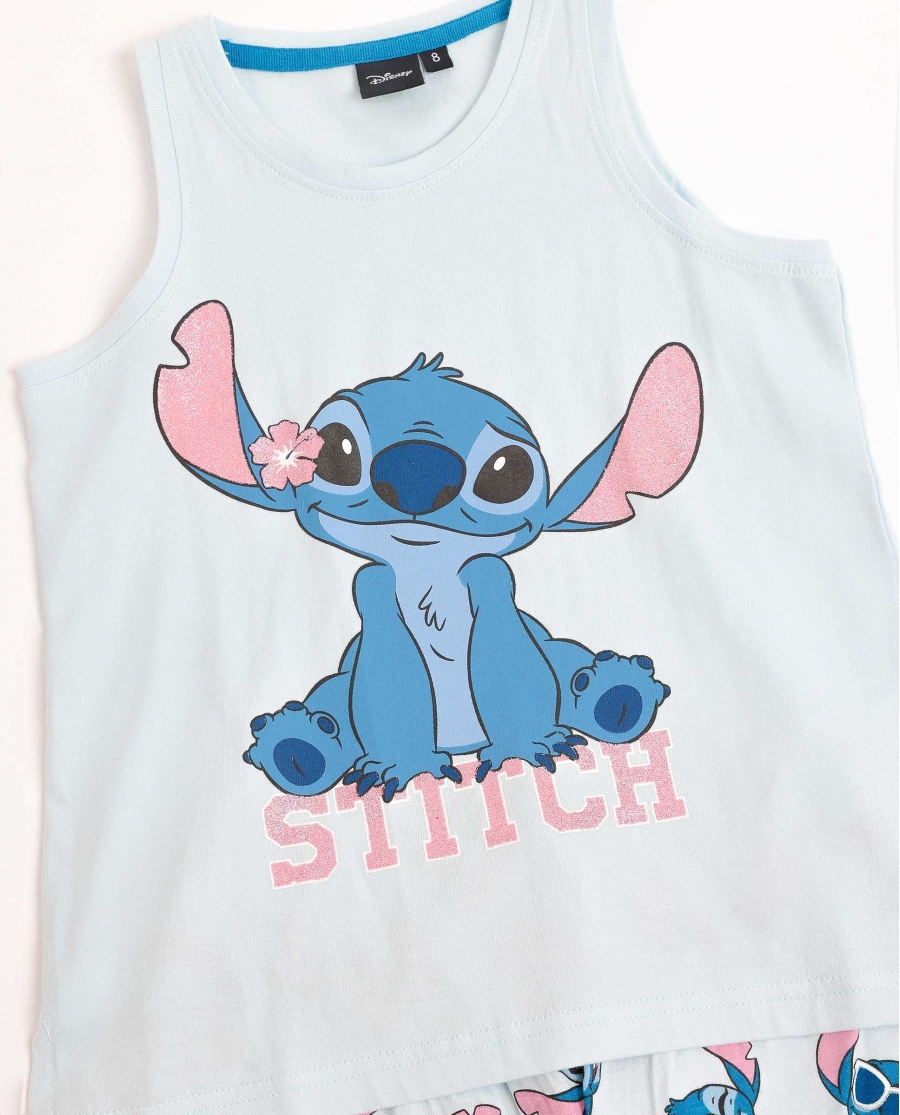 DISNEY Pijama Sin Mangas Stitches para Niña AZUL
