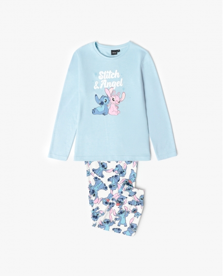 DISNEY Pijama Manga Larga Stitch & Angel para Niña AZUL