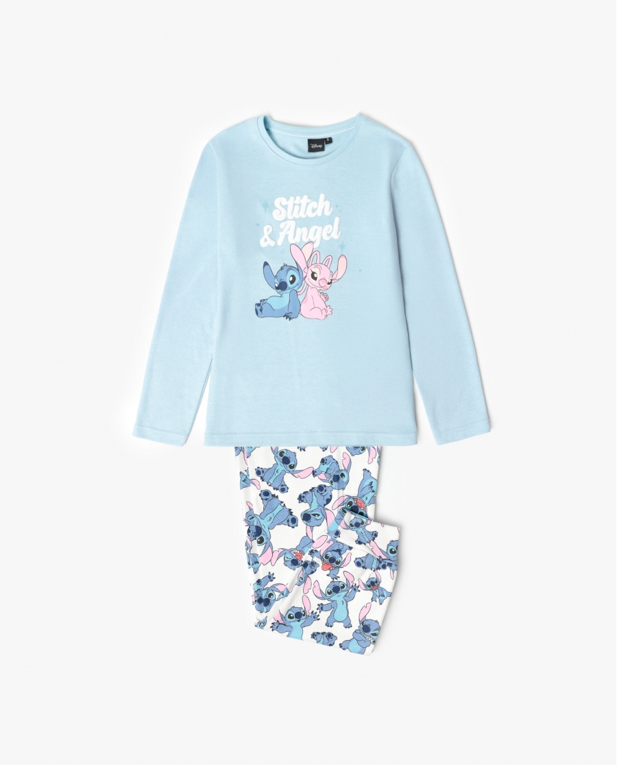 DISNEY Pijama Manga Larga Stitch & Angel para Niña AZUL