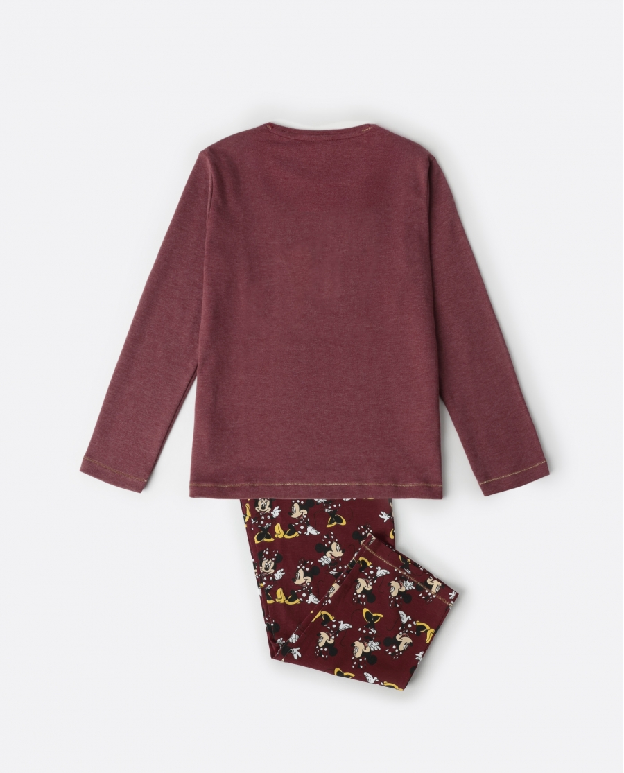 DISNEY Pijama Manga Larga Minnie Mouse para Niña BURDEOS