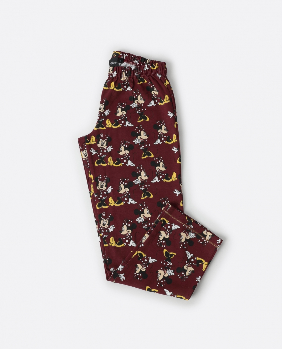 DISNEY Pijama Manga Larga Minnie Mouse para Niña BURDEOS