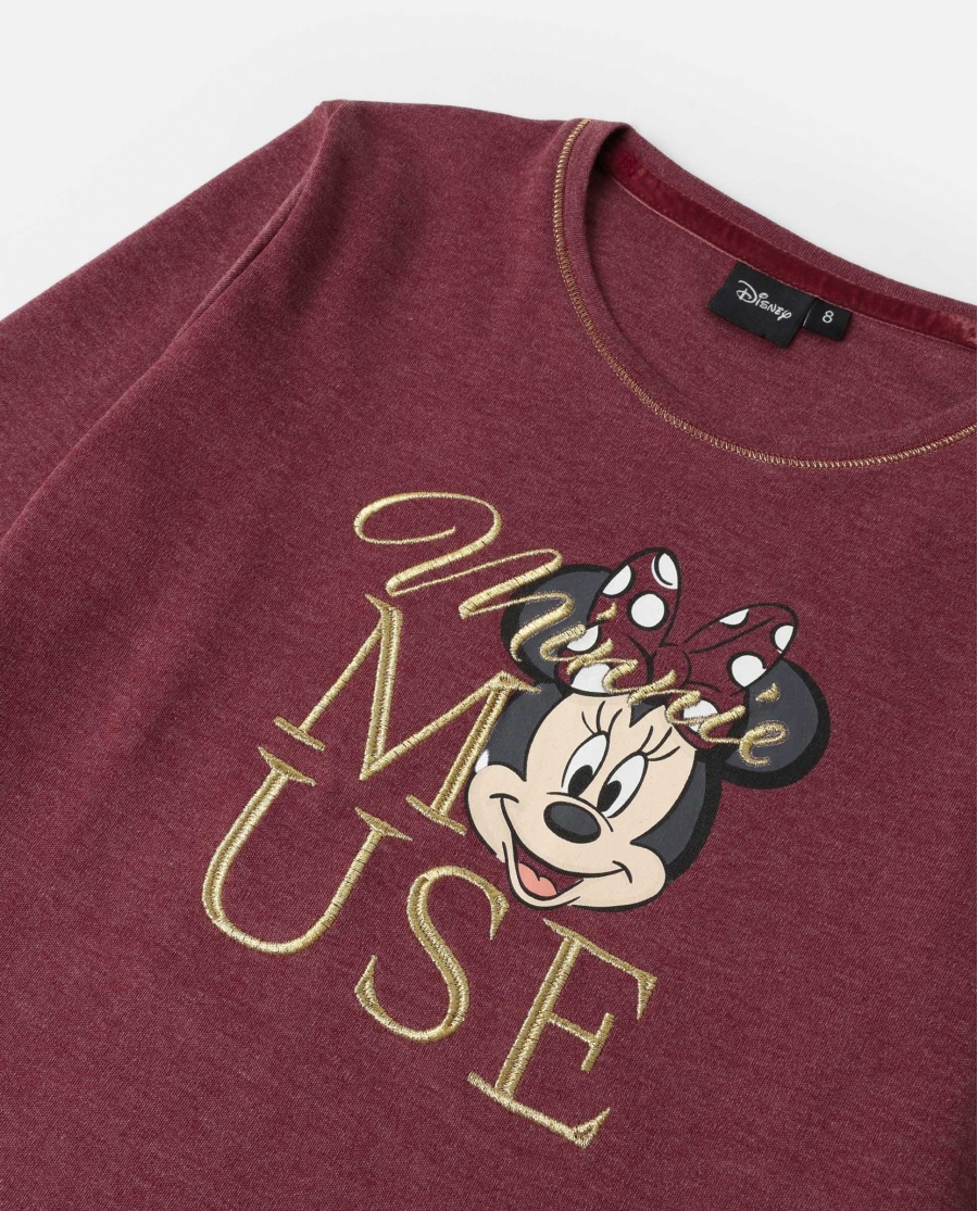 DISNEY Pijama Manga Larga Minnie Mouse para Niña BURDEOS