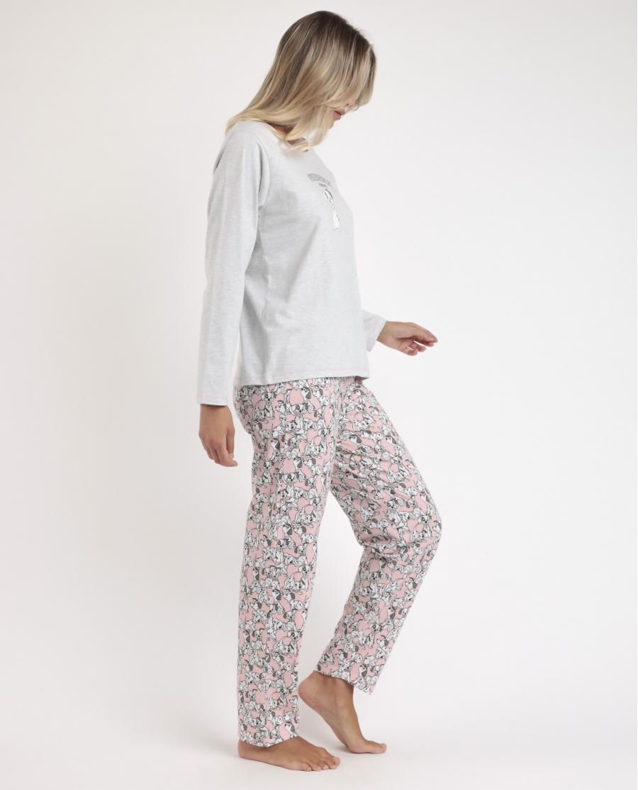 DISNEY Pijama Manga Larga Dalmatians para Mujer GRIS JASPE