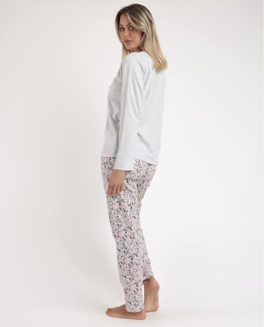 DISNEY Pijama Manga Larga Dalmatians para Mujer GRIS JASPE