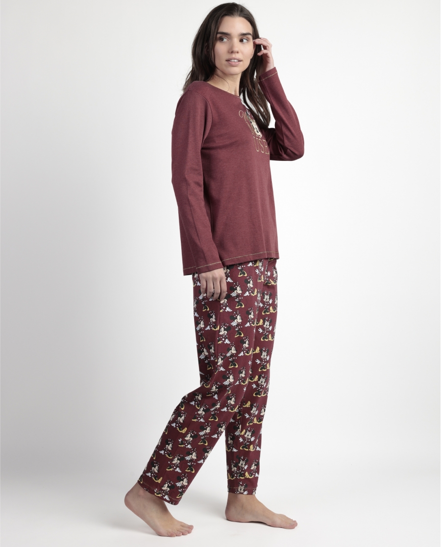 DISNEY Pijama Manga Larga Minnie Mouse para Mujer BURDEOS