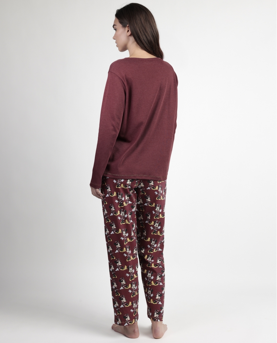 DISNEY Pijama Manga Larga Minnie Mouse para Mujer BURDEOS