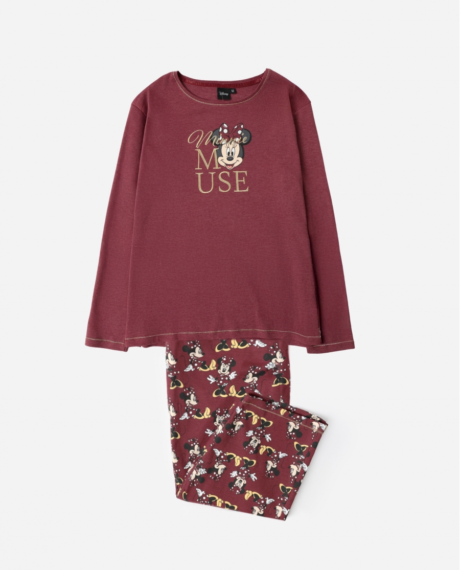 DISNEY Pijama Manga Larga Minnie Mouse para Mujer BURDEOS