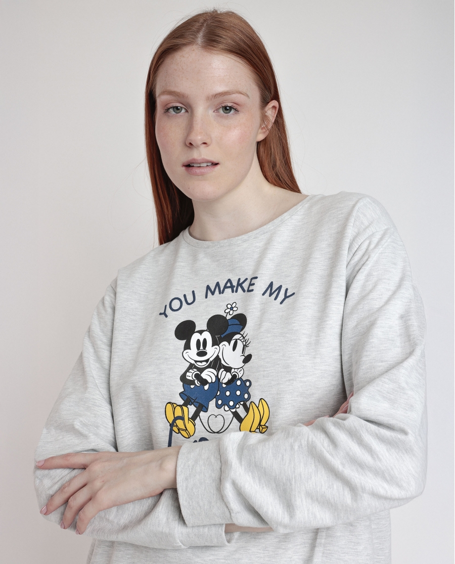 DISNEY Pijama Manga Larga Felpa You Make Me Love para Mujer GRIS JASPE
