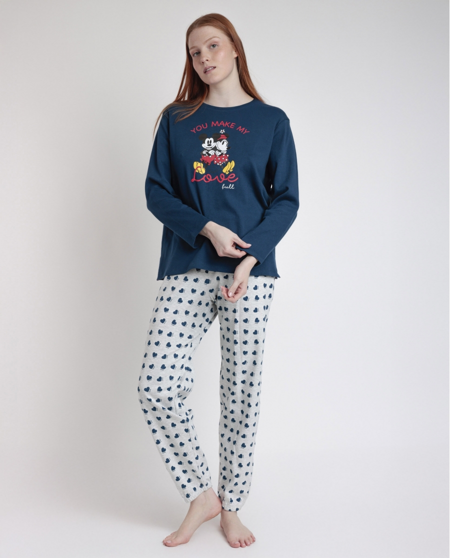 DISNEY Pijama Manga Larga You Make Me Love para Mujer MARINO