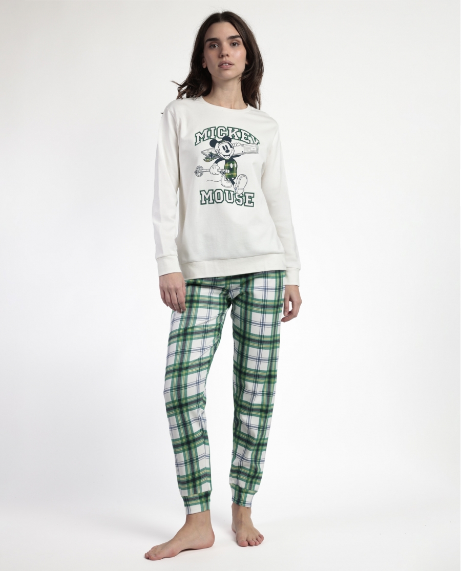 DISNEY Pijama Manga Larga Felpa Ski Mouse para Mujer CRUDO