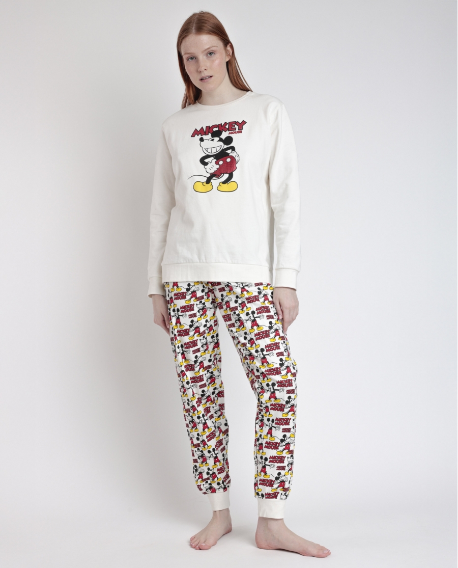 DISNEY Pijama Manga Larga Felpa Best Mickey para Mujer CRUDO