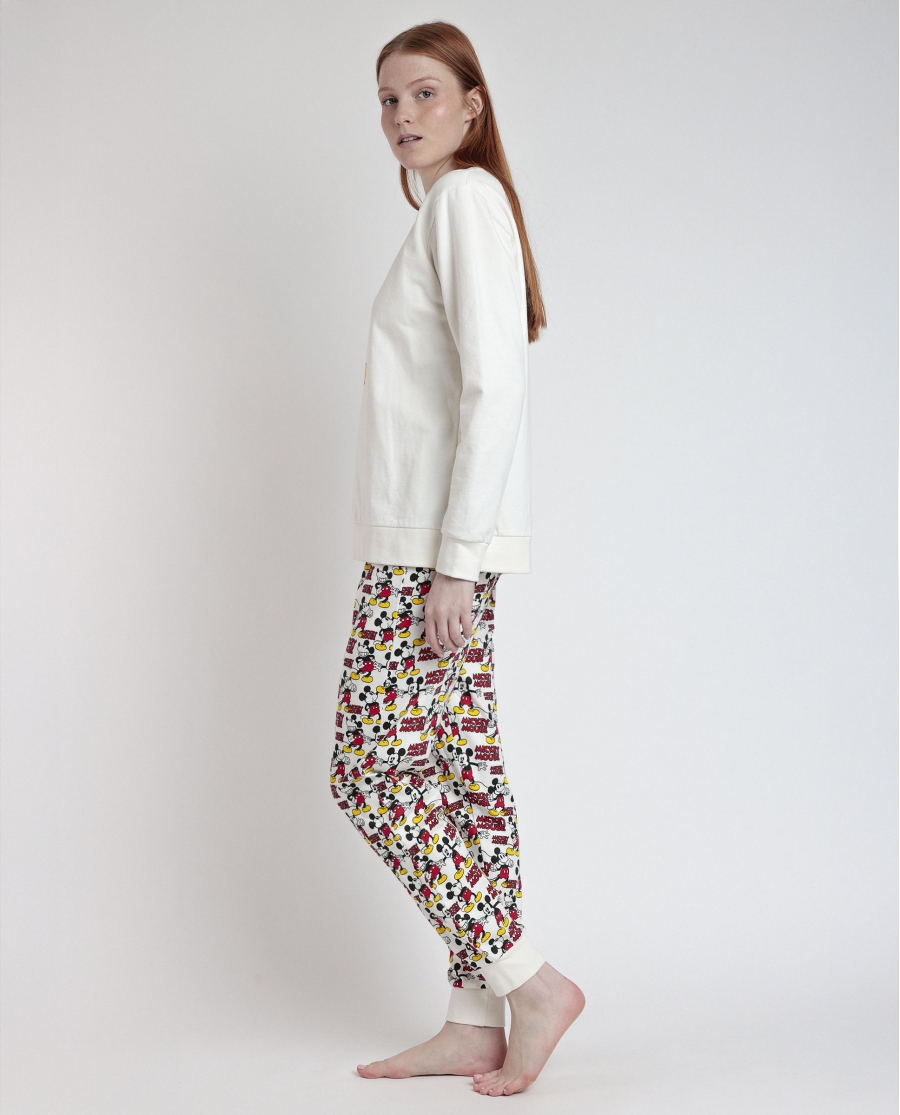 DISNEY Pijama Manga Larga Felpa Best Mickey para Mujer CRUDO