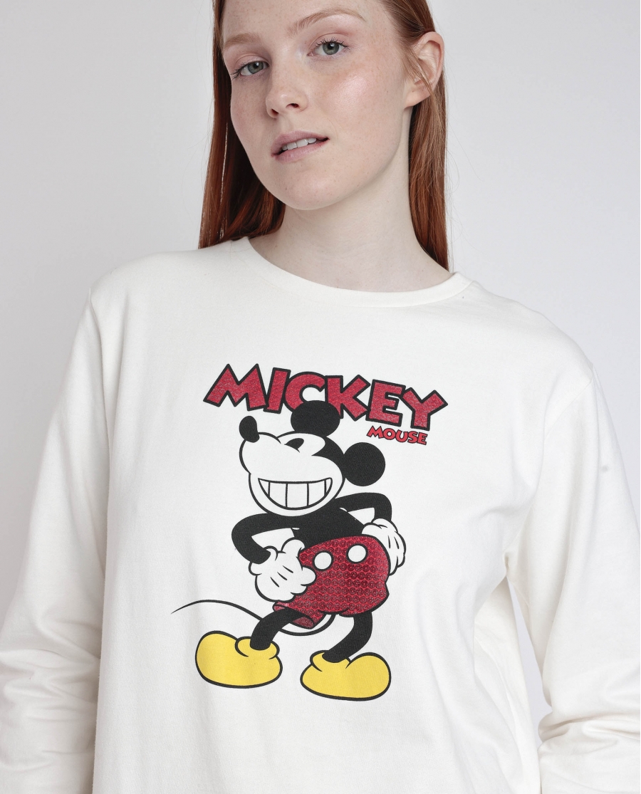 DISNEY Pijama Manga Larga Felpa Best Mickey para Mujer CRUDO