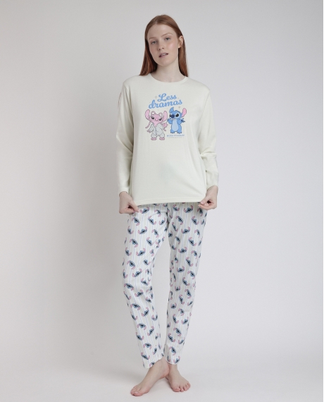 DISNEY Pijama Manga Larga Stitch Pyjamas para Mujer MENTA