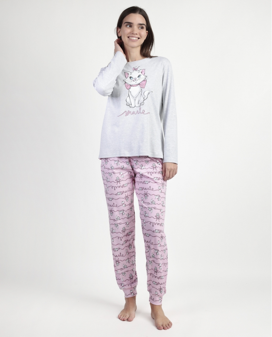 DISNEY Pijama Manga Larga Marie para Mujer GRIS JASPE