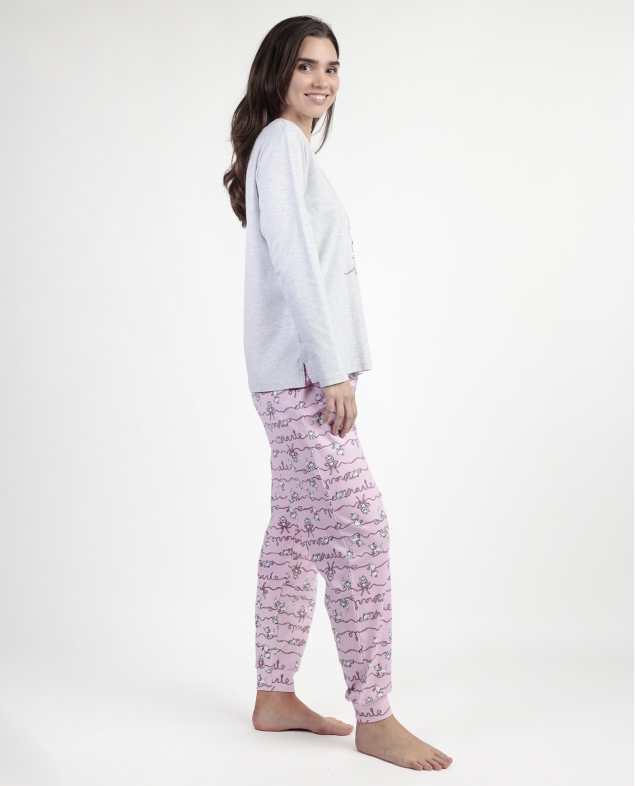 DISNEY Pijama Manga Larga Marie para Mujer GRIS JASPE