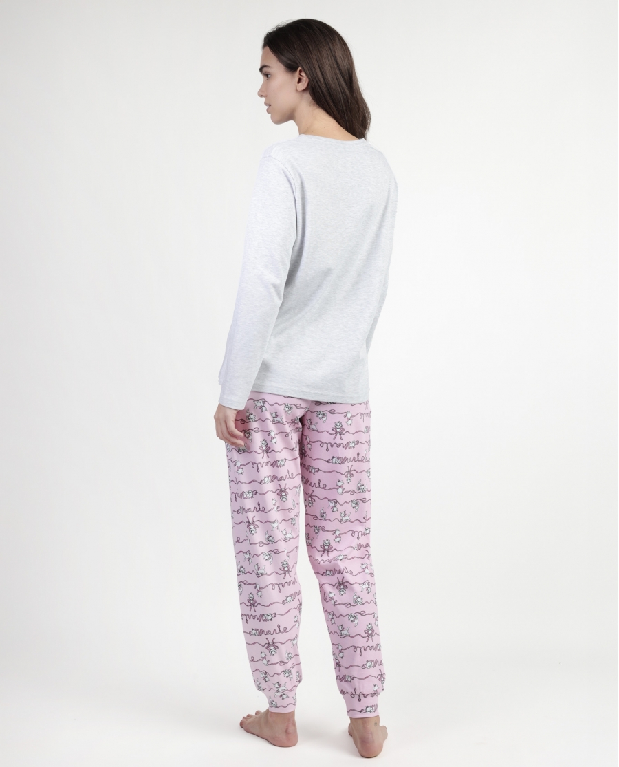 DISNEY Pijama Manga Larga Marie para Mujer GRIS JASPE