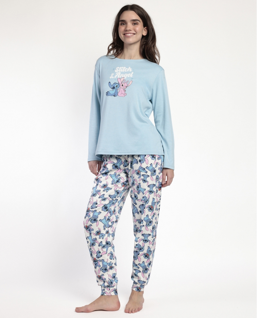 DISNEY Pijama Manga Larga Stitch Angel para Mujer AZUL