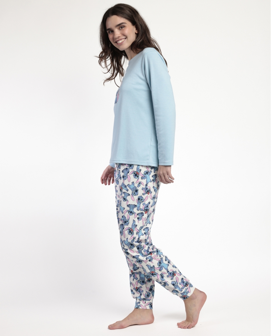 DISNEY Pijama Manga Larga Stitch Angel para Mujer AZUL