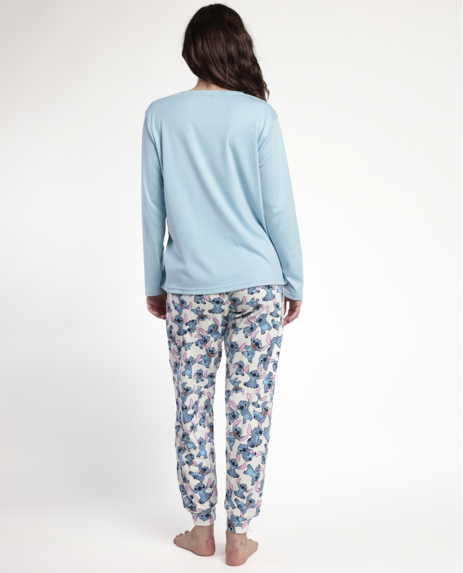 DISNEY Pijama Manga Larga Stitch Angel para Mujer AZUL