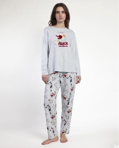 DISNEY Pijama Manga Larga Alice in Wonderland para Mujer GRIS JASPE