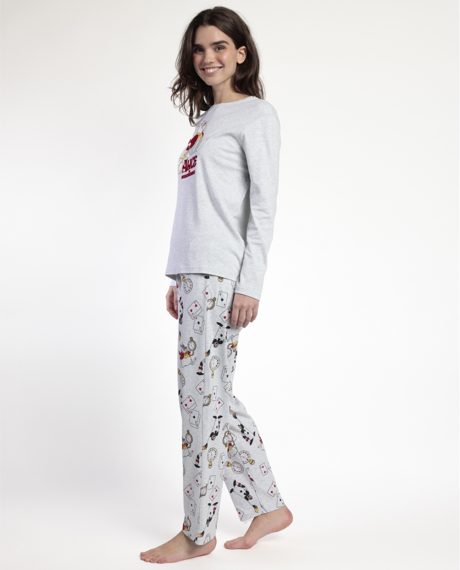 DISNEY Pijama Manga Larga Alice in Wonderland para Mujer GRIS JASPE