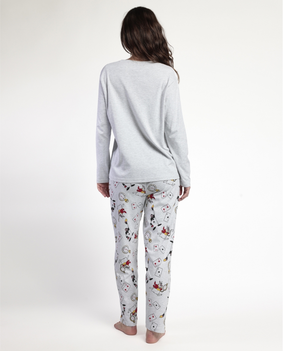 DISNEY Pijama Manga Larga Alice in Wonderland para Mujer GRIS JASPE