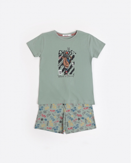 ADMAS Pijama Manga Corta Skate para Niño CAQUI