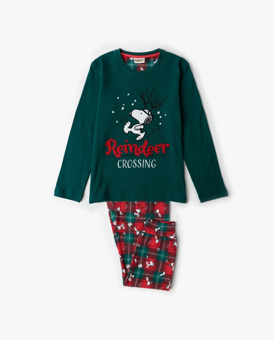 PEANUTS Pijama Manga Larga Reindeer Crossing para Niño VERDE