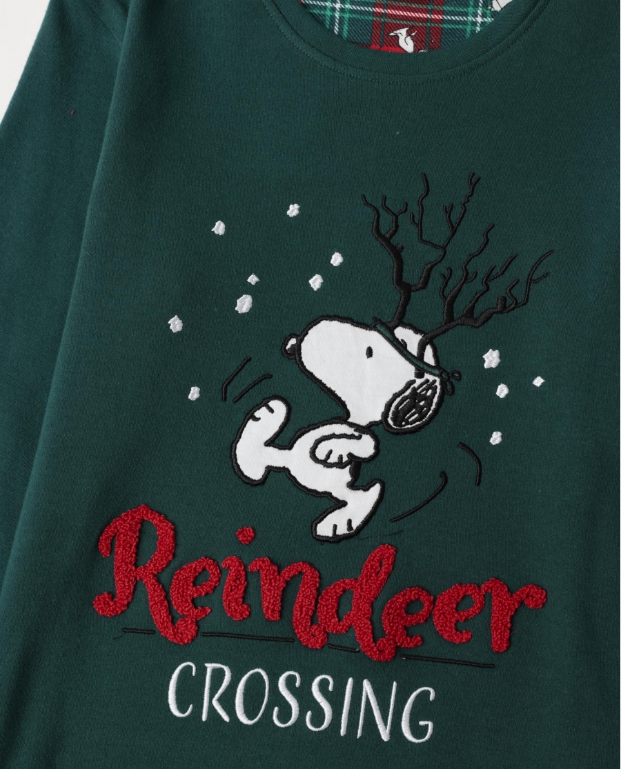 PEANUTS Pijama Manga Larga Reindeer Crossing para Niño VERDE