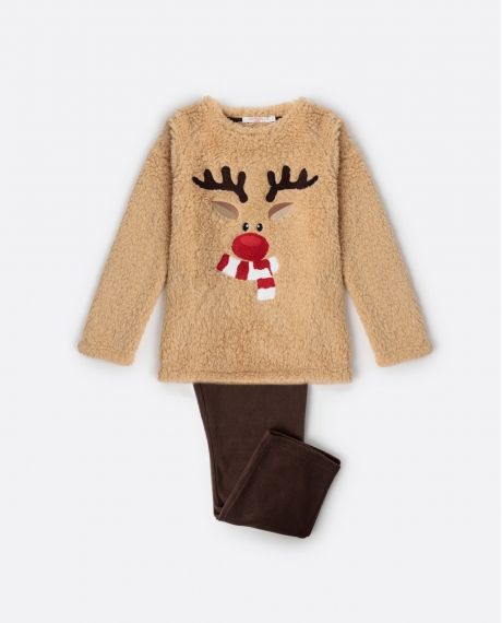 ADMAS Pijama Manga Larga Calentito Reindeer para Niño CAMEL