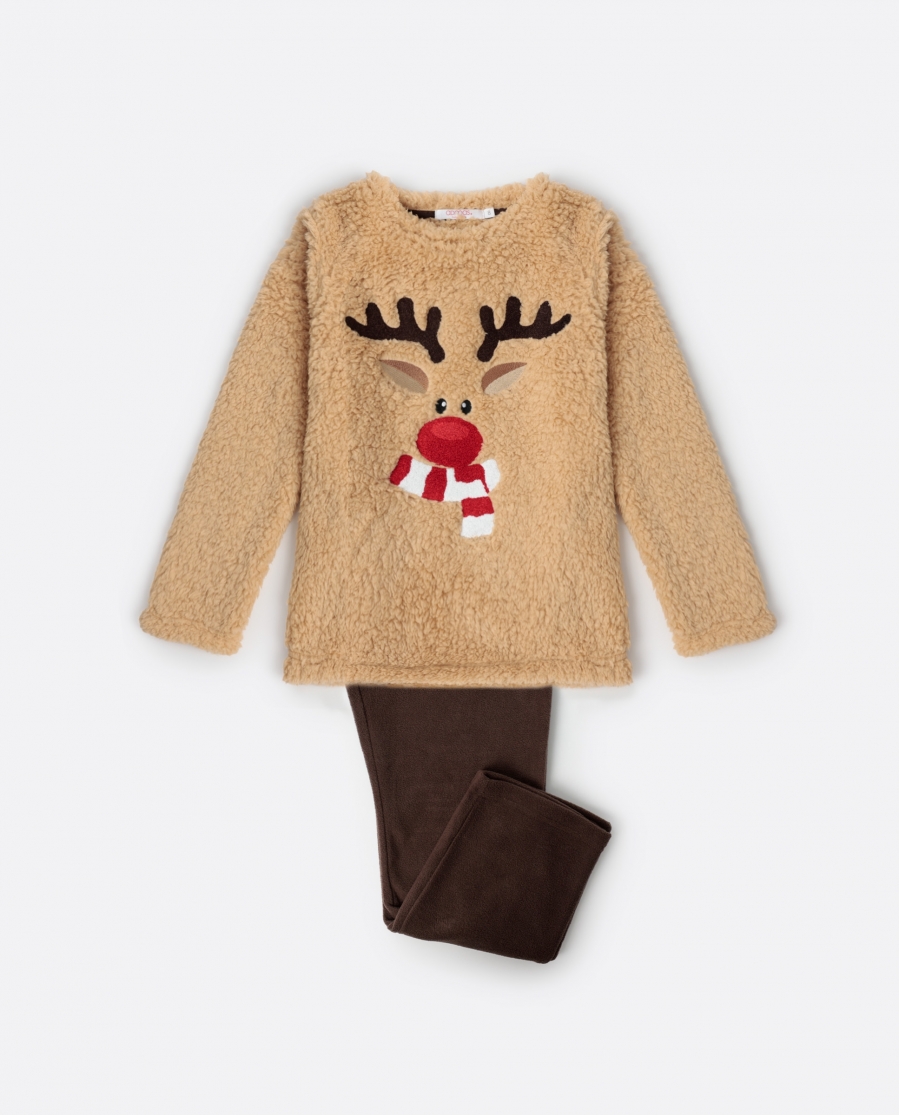 ADMAS Pijama Manga Larga Calentito Reindeer para Niño CAMEL