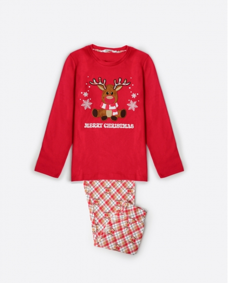 ADMAS Pijama Manga Larga Reindeer para Niño ROJO