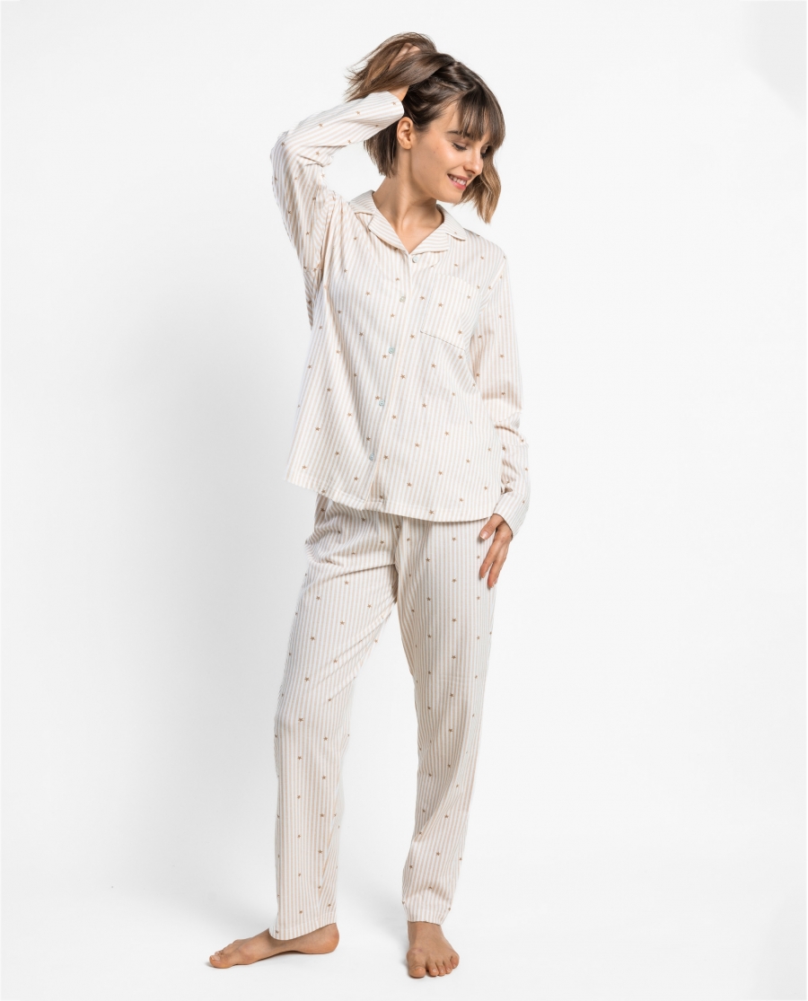 ADMAS CLASSIC Pijama Manga Larga Stripes And Stars para Mujer BEIGE