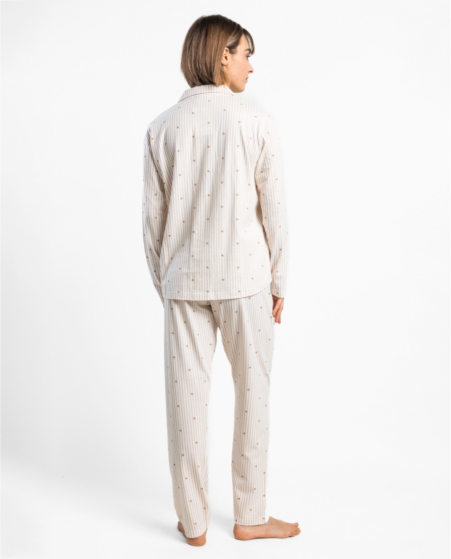 ADMAS CLASSIC Pijama Manga Larga Stripes And Stars para Mujer BEIGE