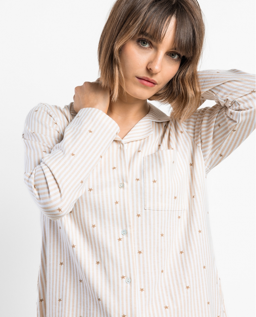 ADMAS CLASSIC Pijama Manga Larga Stripes And Stars para Mujer BEIGE