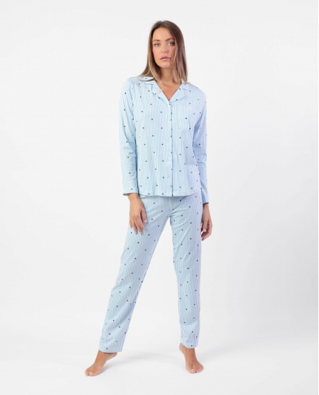 ADMAS CLASSIC Pijama Manga Larga Stripes And Stars para Mujer AZUL