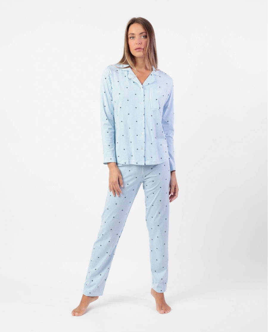 ADMAS CLASSIC Pijama Manga Larga Stripes And Stars para Mujer AZUL