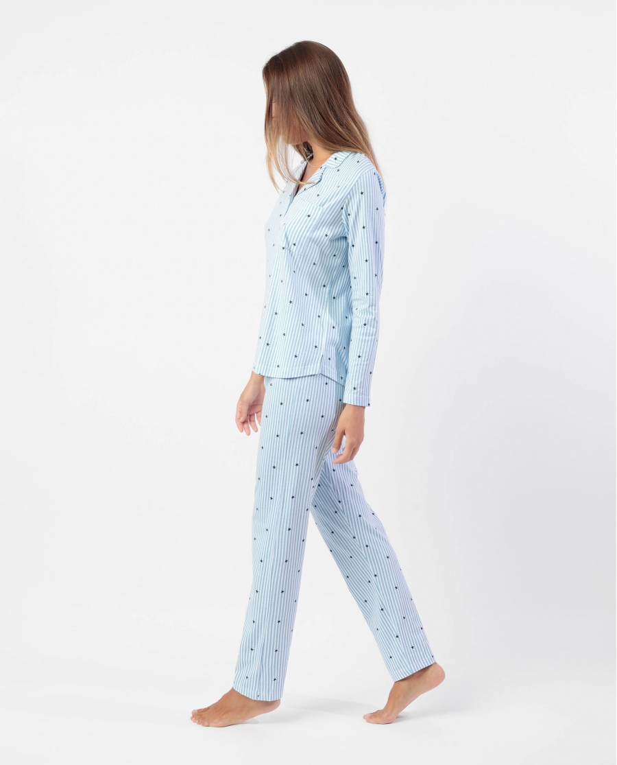 ADMAS CLASSIC Pijama Manga Larga Stripes And Stars para Mujer AZUL