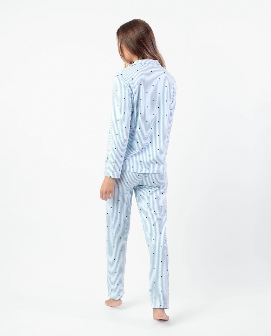 ADMAS CLASSIC Pijama Manga Larga Stripes And Stars para Mujer AZUL