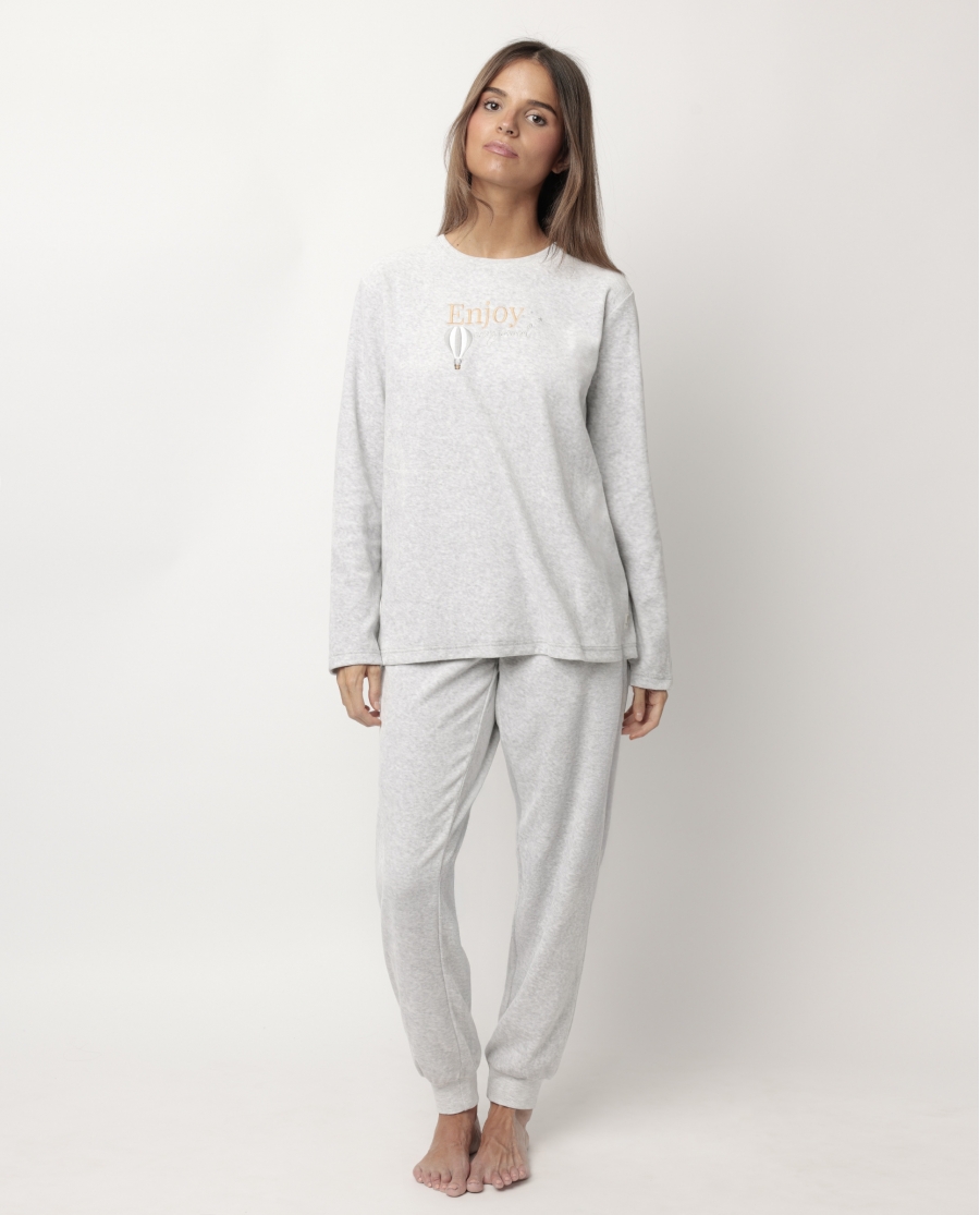 ADMAS Pijama Manga Larga Velvet Enjoy Every Moment para Mujer GRIS JASPE