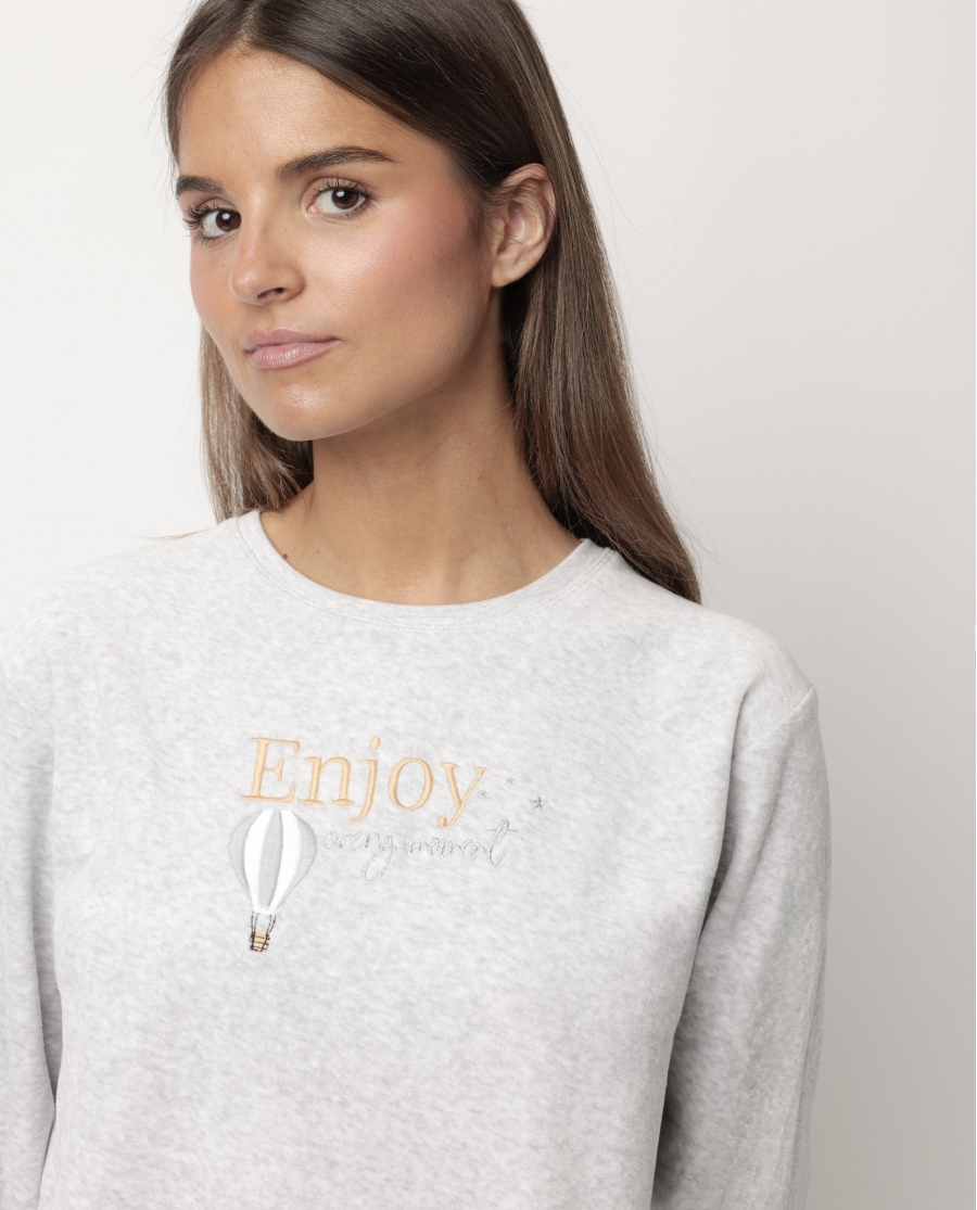 ADMAS Pijama Manga Larga Velvet Enjoy Every Moment para Mujer GRIS JASPE