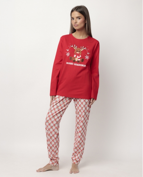 ADMAS Pijama Manga Larga Reindeer para Mujer ROJO