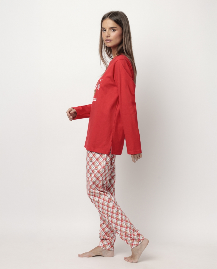 ADMAS Pijama Manga Larga Reindeer para Mujer ROJO