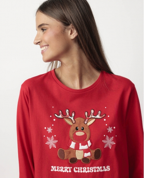 ADMAS Pijama Manga Larga Reindeer para Mujer ROJO 2