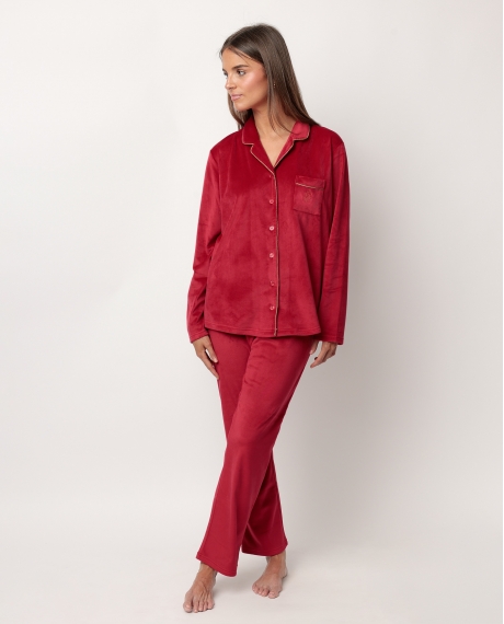 ADMAS CLASSIC Pijama Manga Larga Abierto Terciopelo Velvet Luxe para Mujer ROJO