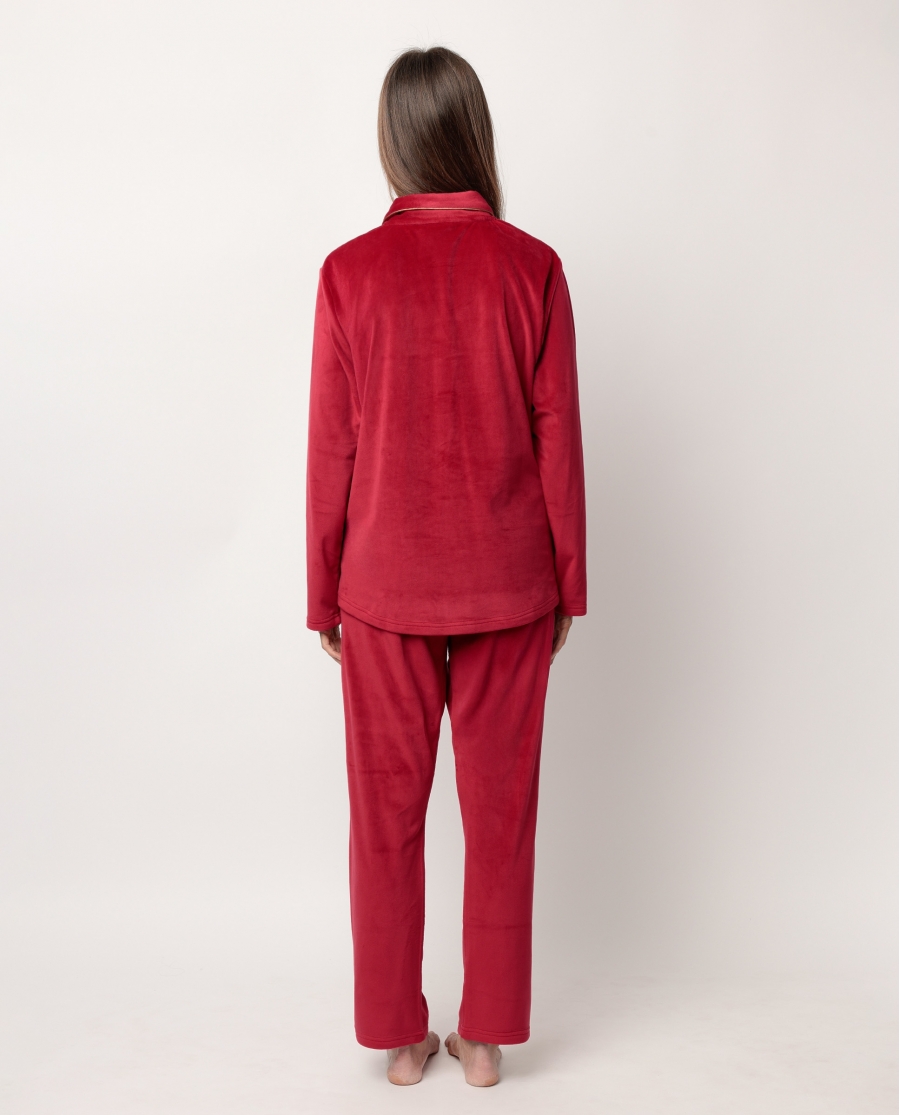 ADMAS CLASSIC Pijama Manga Larga Abierto Terciopelo Velvet Luxe para Mujer ROJO