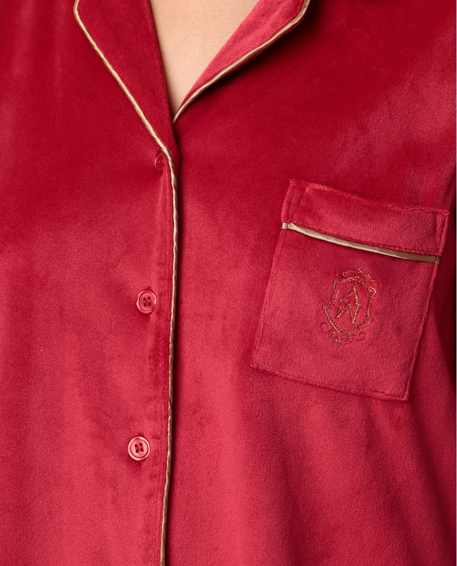 ADMAS CLASSIC Pijama Manga Larga Abierto Terciopelo Velvet Luxe para Mujer ROJO