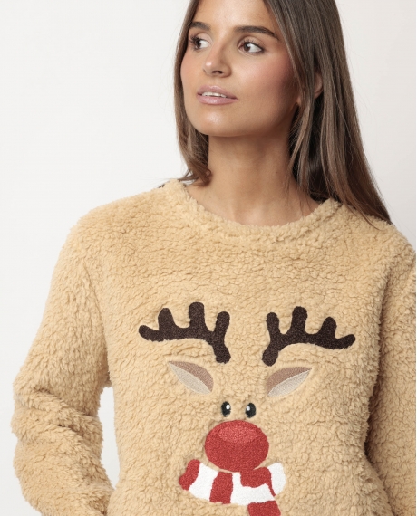 ADMAS Pijama Manga Larga Calentito Reindeer para Mujer CAMEL 2